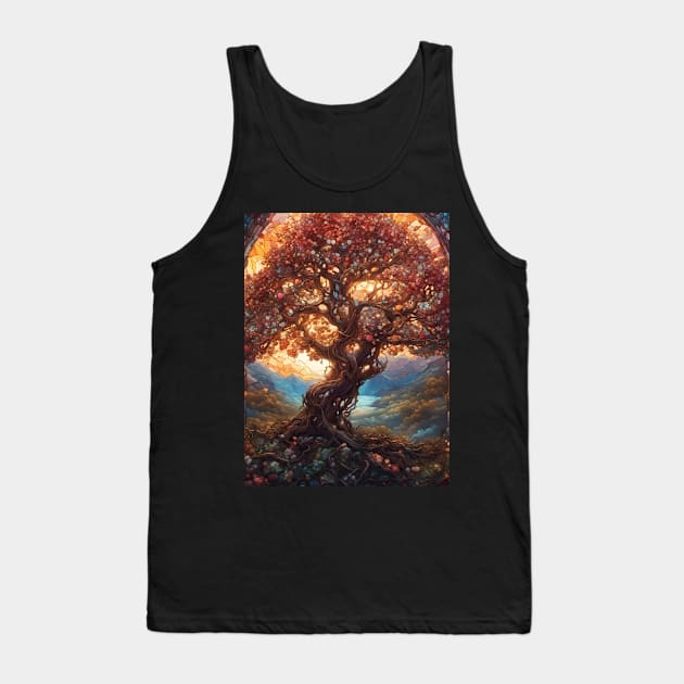 Stained Glass Glowing Gnarled Apple Tree Tank Top by Chance Two Designs